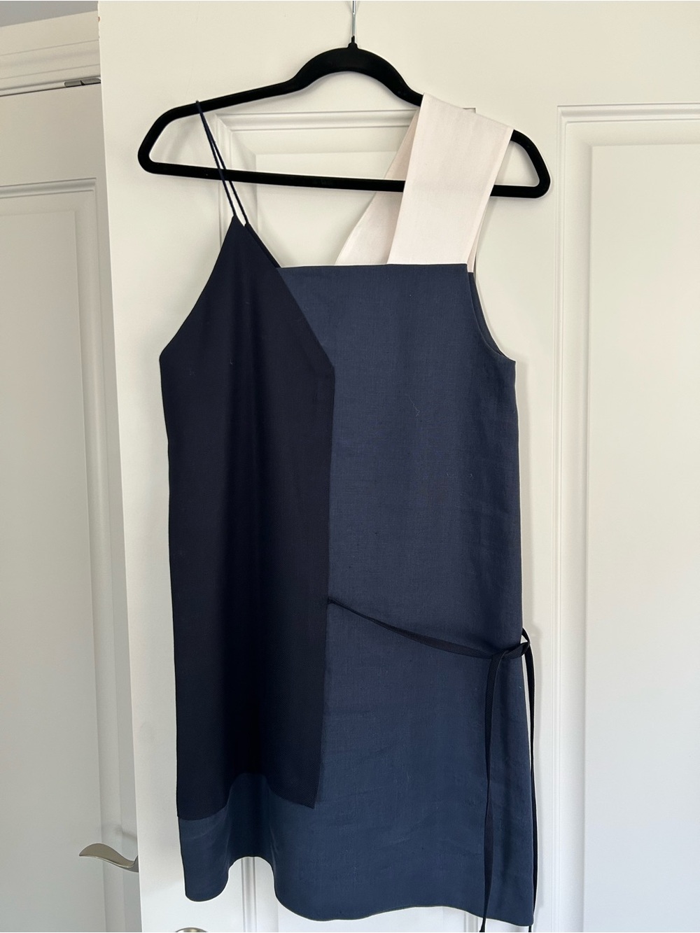 Jacquemus Asymmetric Colorblock Slip Dress in Navy, Black & White - Picture 3 of 5
